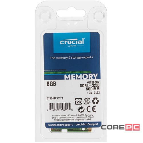 Оперативная память 8 Gb 3200 MHz CRUCIAL (CT8G4SFS832A)