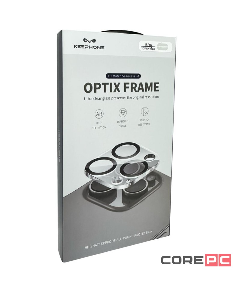 Защитное стекло i-Phone 15 Pro/15 Pro Max на камеру Keephone Optix Frame прозрачное