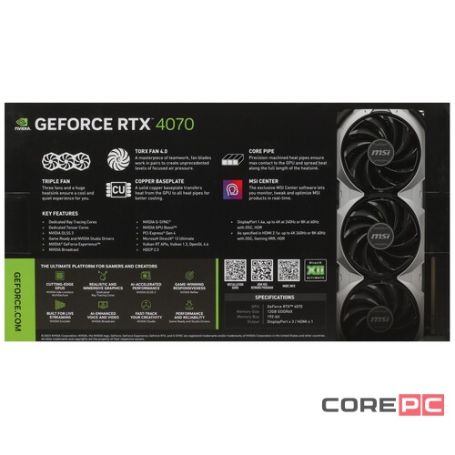 Видеокарта MSI (RTX 4070 VENTUS 3X E 12G OC) GeForce RTX 4070 12GB VENTUS 3X E OC