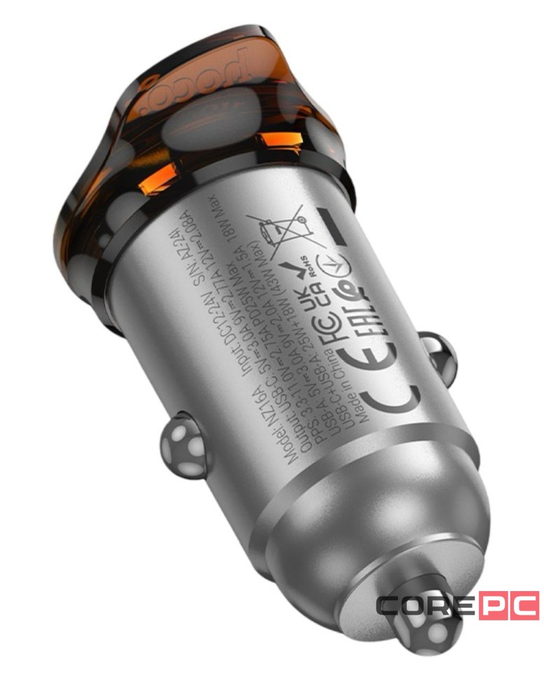 Автомобильное заряд. устр. Hoco NZ16A 1USB/1C 43W серый