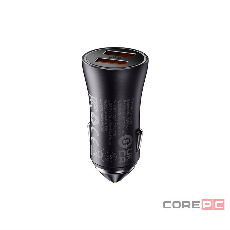 Автомобильное заряд. устр. Baseus Golden Contactor Max Dual Fast Charger 2USB 60W CGJM000013 серое