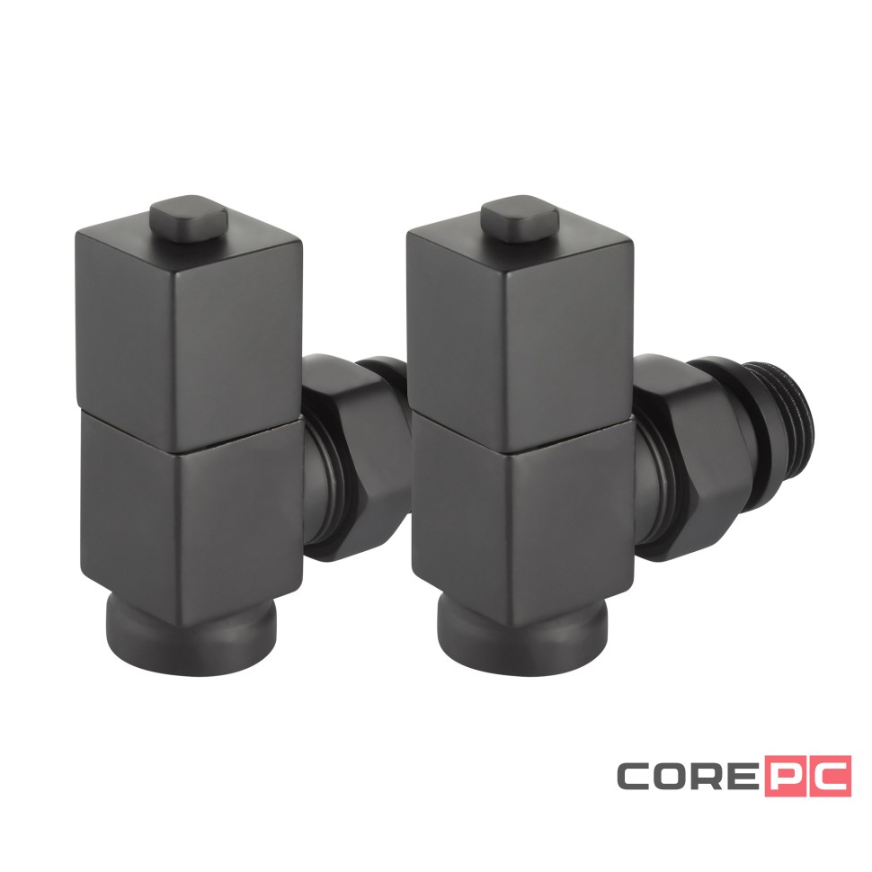 Набор дизайн-вентилей Royal Thermo CUBE, угловой (черный) 1/2quot;