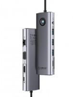 Кабель-переходник Orico PW11-10P Type-C на HDMI/USB3.0x3/USB-C/MicroSD/TF/AUX/VGA/RJ45 серый
