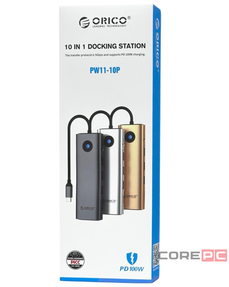 Кабель-переходник Orico PW11-10P Type-C на HDMI/USB3.0x3/USB-C/MicroSD/TF/AUX/VGA/RJ45 серый