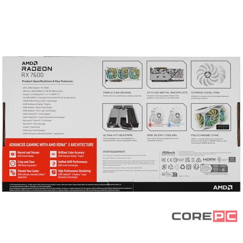 Видеокарта ASRock (RX7600 SL 8GO) Radeon RX 7600 Steel Legend 8G OC