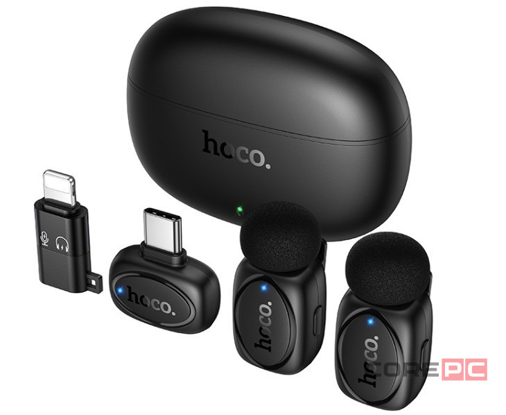 Беспроводной микрофон Hoco L19 петличка/Lightning/Type-C черный