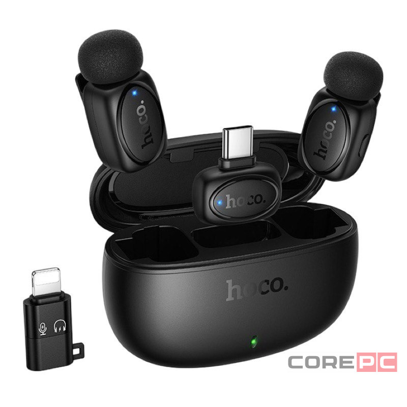 Беспроводной микрофон Hoco L19 петличка/Lightning/Type-C черный