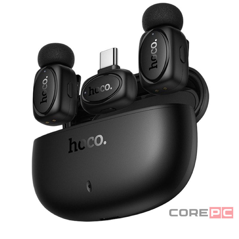 Беспроводной микрофон Hoco L19 петличка/Lightning/Type-C черный