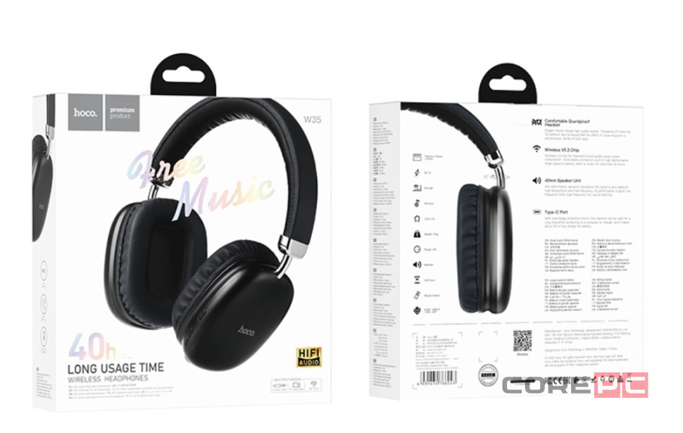Стереонаушники Bluetooth полноразмерные Hoco W35 Free Music V5.3/40ч черные