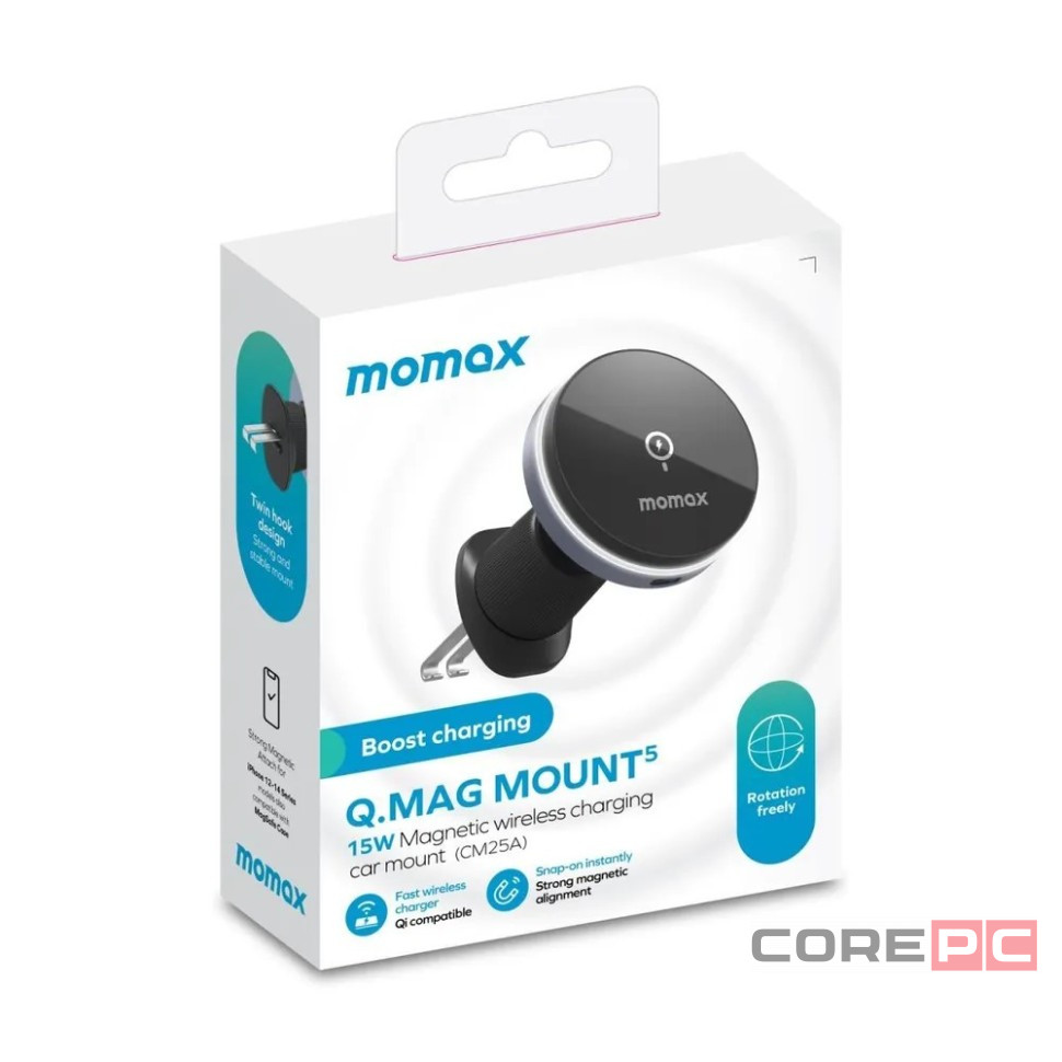 Держатель магнитный c Magsafe в воздуховод Momax Q.Mag Mount 5 15W серый