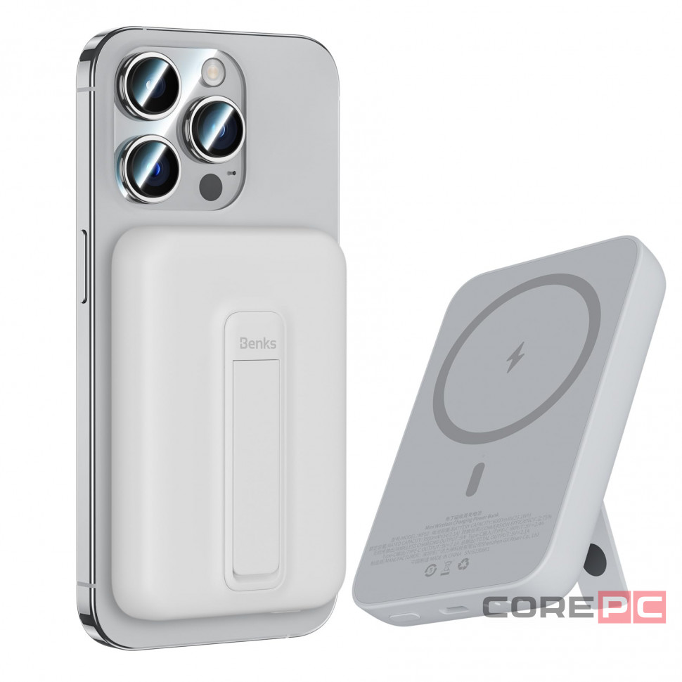 Внешний аккумулятор Benks MP09 Mini MagSafe 6000mAh Type-C/подставка (белый)