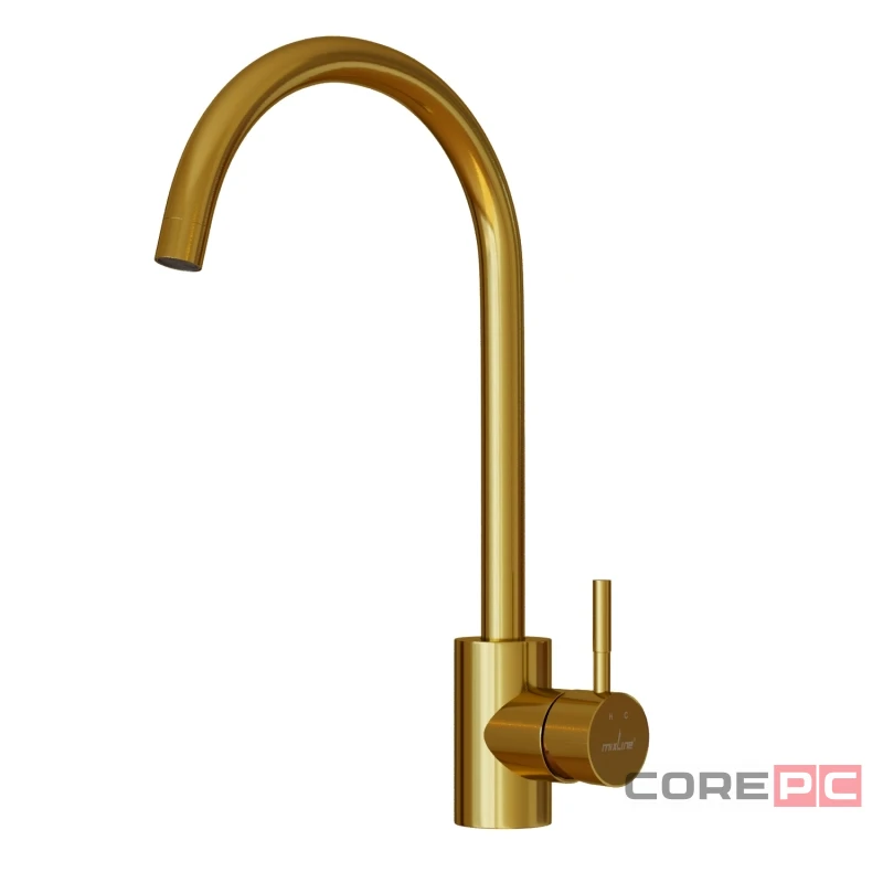 Смеситель для кухни MIXLINE МЛНС-0303З/MLSS-0303G, рычажное управление, цвет золото