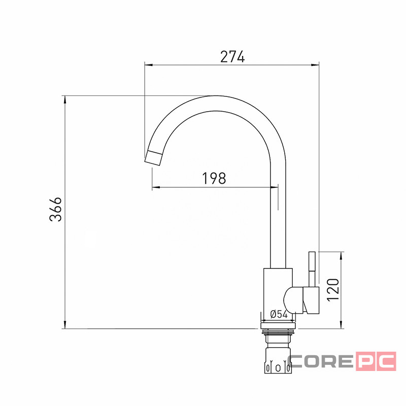 Смеситель для кухни MIXLINE МЛНС-0303З/MLSS-0303G, рычажное управление, цвет золото