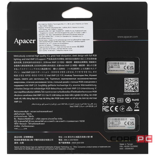 Оперативная память 16 Gb 3200 MHz Apacer NOX RGB Black (AH4U16G32C28YNBAA-2)