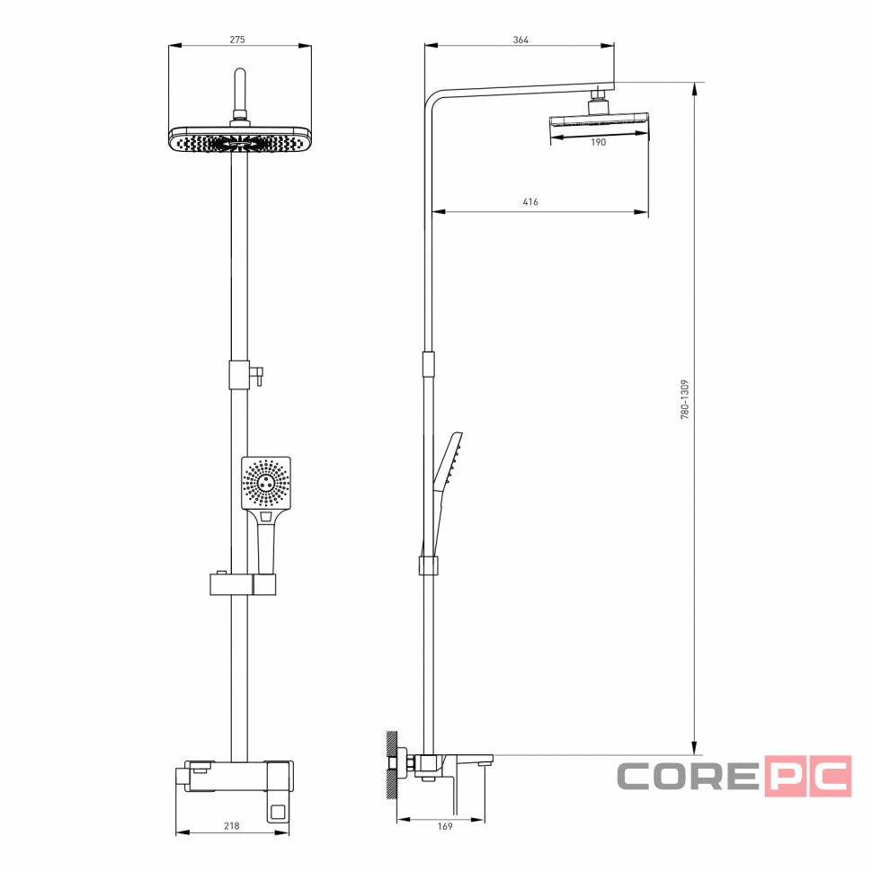 Душевая система MIXLINE 35к МЛ34-06(ML34-06) Соло излив лейка 3 поз.+лейкатропический душ черный