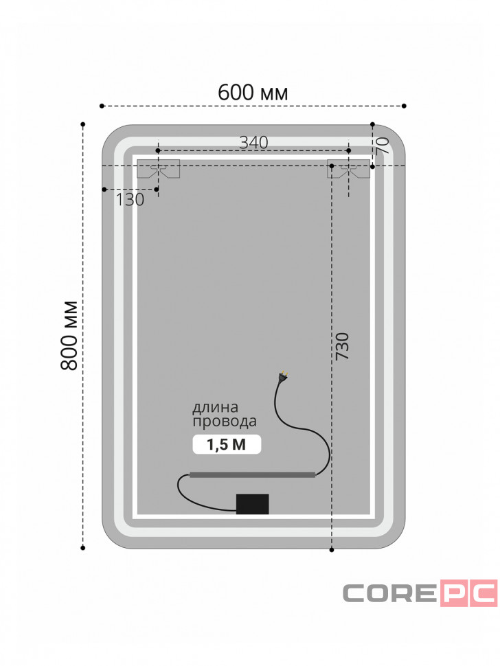 Зеркало MIXLINE Стил ЭКОНОМ 600х800 (ШВ) сенсорный выкл, светодиодная подсветка, без короба