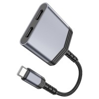 Кабель-переходник Hoco LS40 Type-C (папа) на 2USB-C (мама) серый