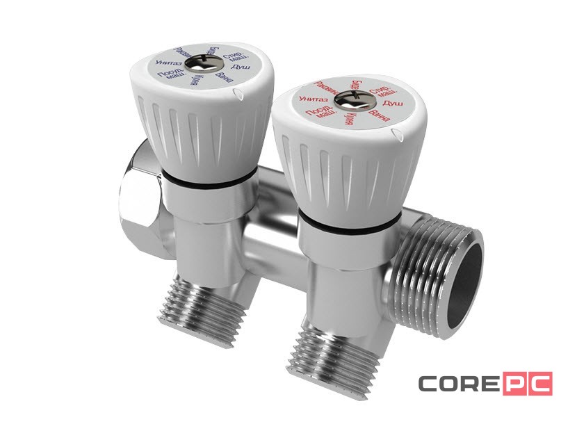 Коллектор с регулировочными вентилями 3/4quot;x1/2quot;, 2 выхода