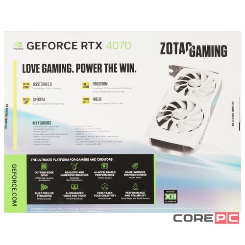 Видеокарта ZOTAC (ZT-D40700Q-10M) GeForce RTX 4070 12GB TWIN EDGE OC WHITE ED