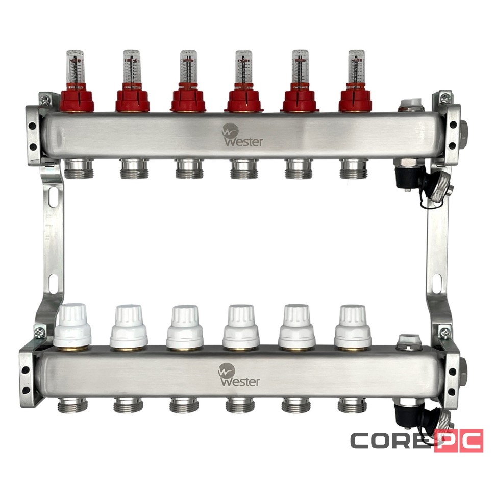 Коллектор Wester нерж. 1quot;-3/4 в сборе с расходомерами на 6 выходов, MUFS6134