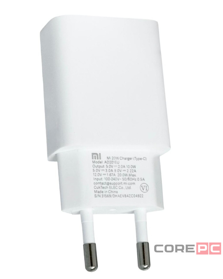 Сетевое зарядное устройство Xiaomi MI 20W Charger 1USB-C 20W (BHR4927GL) белое