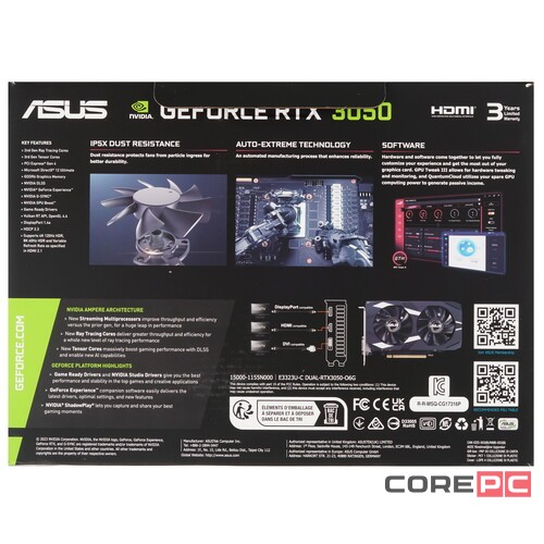 Видеокарта ASUS (DUAL-RTX3050-O6G) GeForce RTX 3050 6GB DUAL OC 90YV0K60-M0NA00