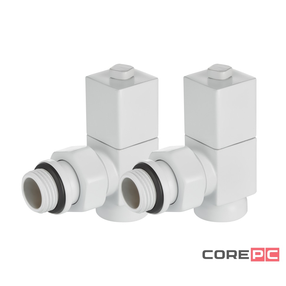 Набор дизайн-вентилей Royal Thermo CUBE, угловой (белый) 1/2quot;