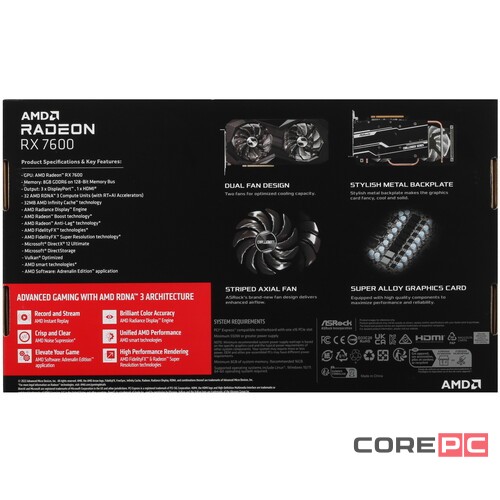 Видеокарта ASRock (RX7600 CL 8GO) Radeon RX 7600 Challenger 8G OC