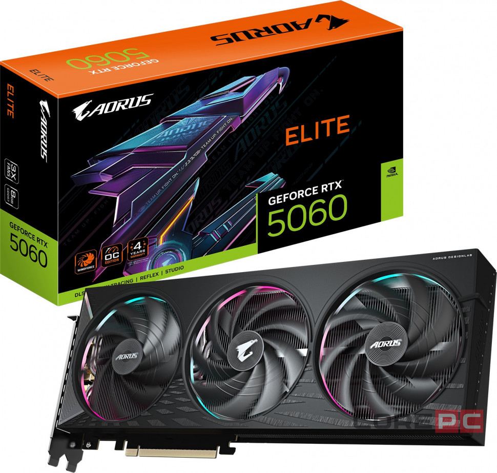 Видеокарта Gigabyte (GV-N5060AORUS E-8GD) GeForce RTX 5060 8GB AORUS ELITE