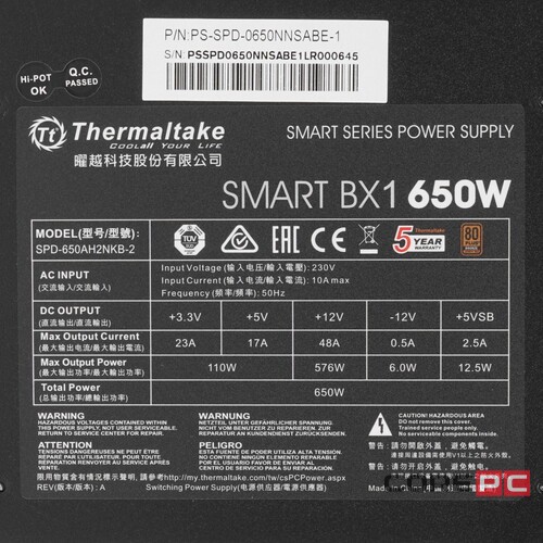 Блок питания Thermaltake 650W SMART BX1 650 PS-SPD-0650NNSABE-1