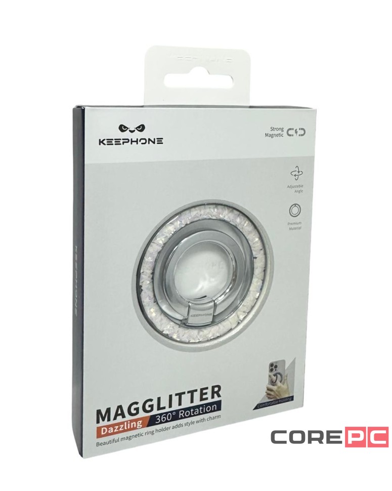 Магнитный держатель-кольцо для i-Phone Keephone Magglitter Dazzling серебристый