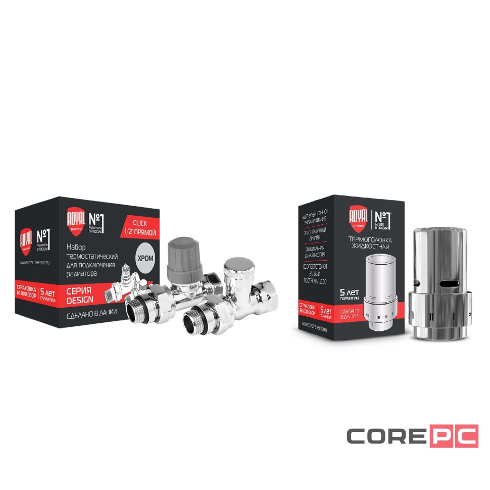 Набор термостатический прямой Royal Thermo Design 1/2quot; Click (Хром) с термоголовкой Design (Хром)