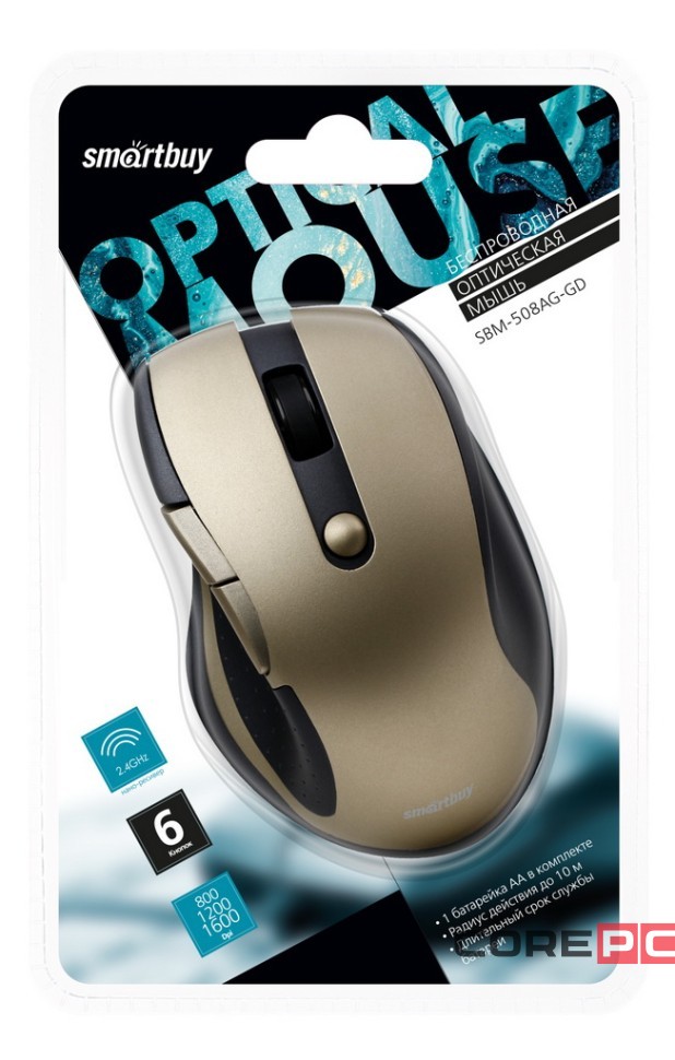 Мышь беспроводная Smartbuy 508AG USB/DPI 800-1200-1600/6 кнопок/1AA золотая (SBM-508AG-GD)
