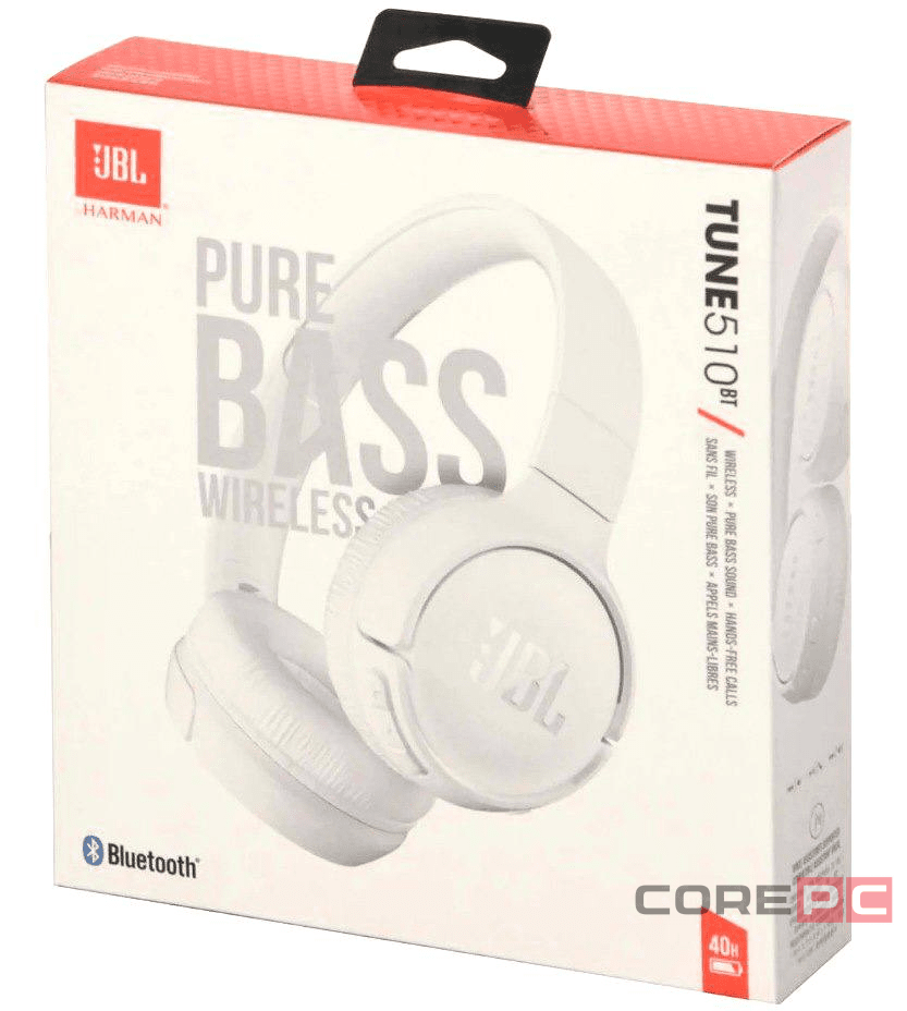 Стереонаушники Bluetooth Полноразмерные JBL T510BT BT5.0/450mAh/40ч белые