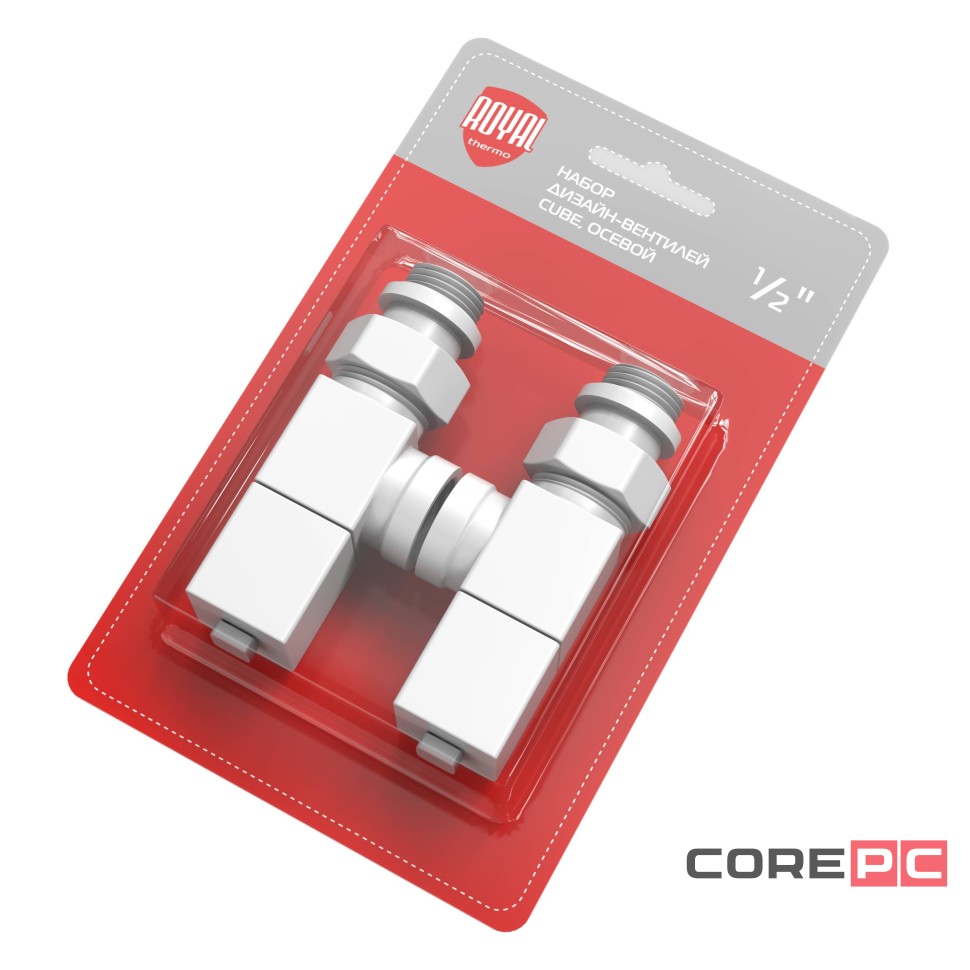 Набор дизайн-вентилей Royal Thermo CUBE, осевой (белый) 1/2quot;