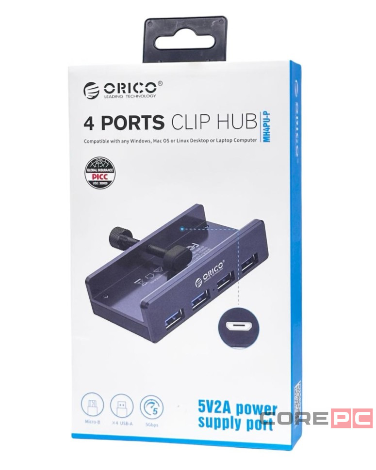 USB-хаб Orico MH4PU 4xUSB3.0 серебристый