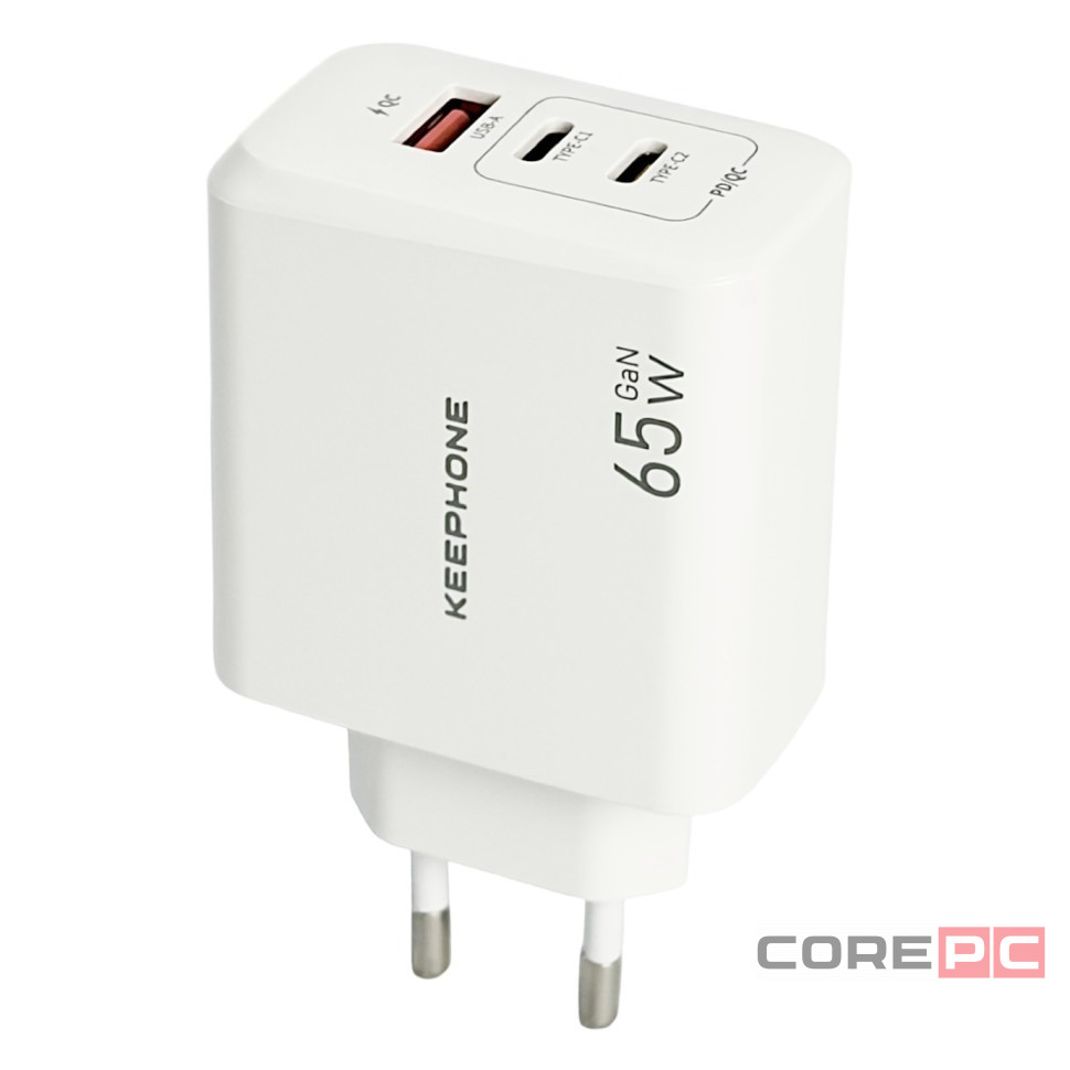 Сетевое зар. устр. Keephone CH-23121 GaN 1USB/2C 65W белое