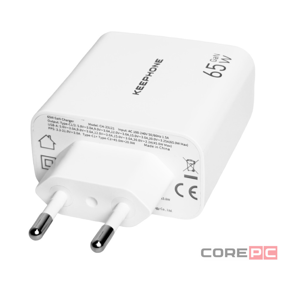 Сетевое зар. устр. Keephone CH-23121 GaN 1USB/2C 65W белое