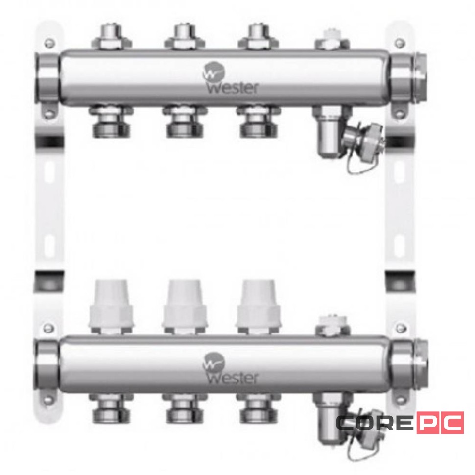Коллектор Wester нерж. 1quot;-3/4 в сборе на 3 выхода с 2 заглушками, W903.3