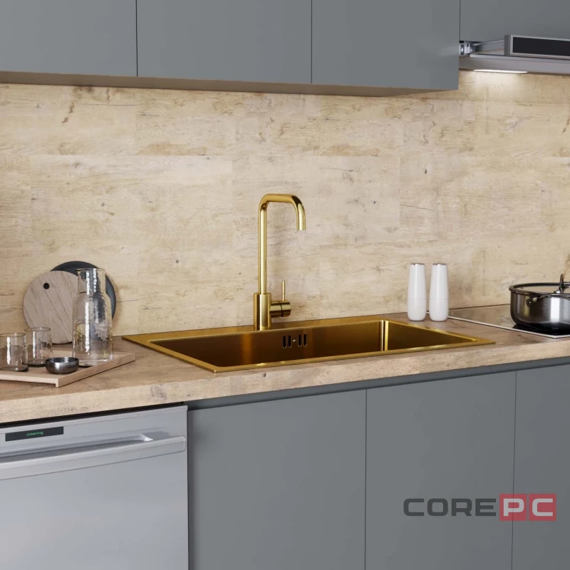 Смеситель для кухни MIXLINE МЛНС-0301З/MLSS-0301G, рычажное управление, цвет золото