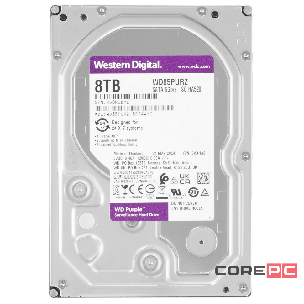 Жесткий диск Western Digital 8000 Gb Surveillance Purple (WD85PURZ)