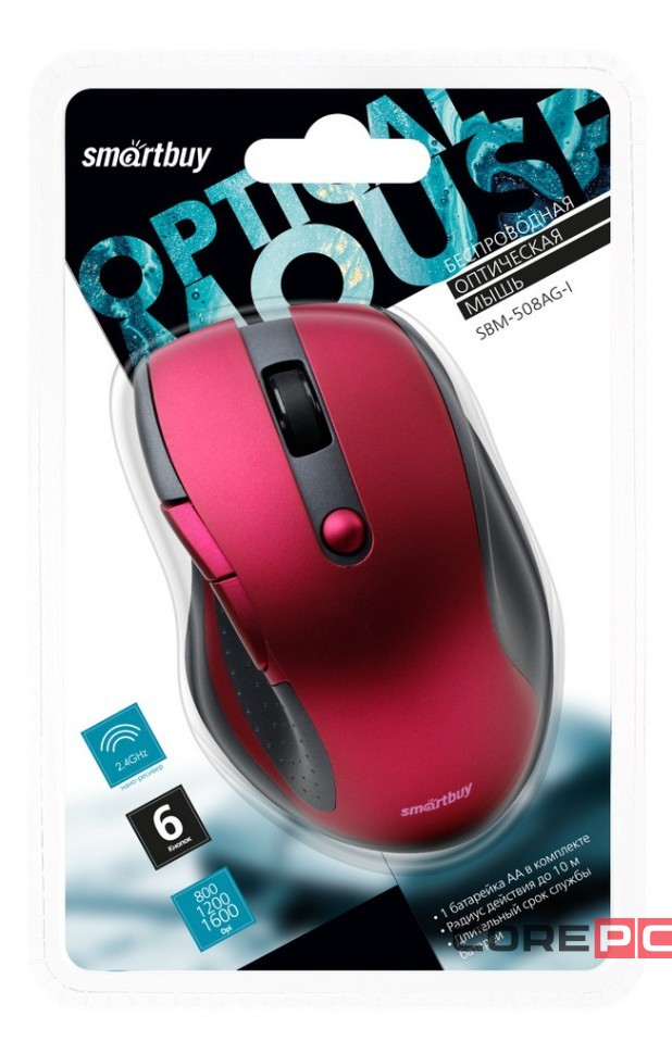 Мышь беспроводная Smartbuy 508AG USB/DPI 800-1200-1600/6 кнопок/1AA (SBM-508AG-I) бордо