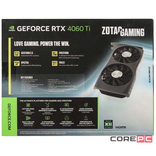 Видеокарта ZOTAC (ZT-D40620E-10M) GeForce RTX 4060 Ti 16GB TWIN EDGE Black