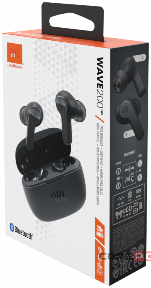 Беспроводные наушники TWS JBL Wave 200 BT5.0/48mAh (500mAh)/5ч/USB-C черные