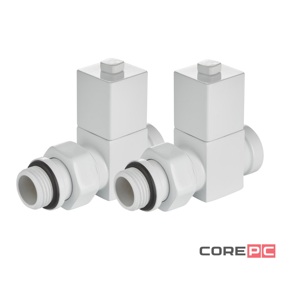 Набор дизайн-вентилей Royal Thermo CUBE, прямой (белый) 1/2quot;