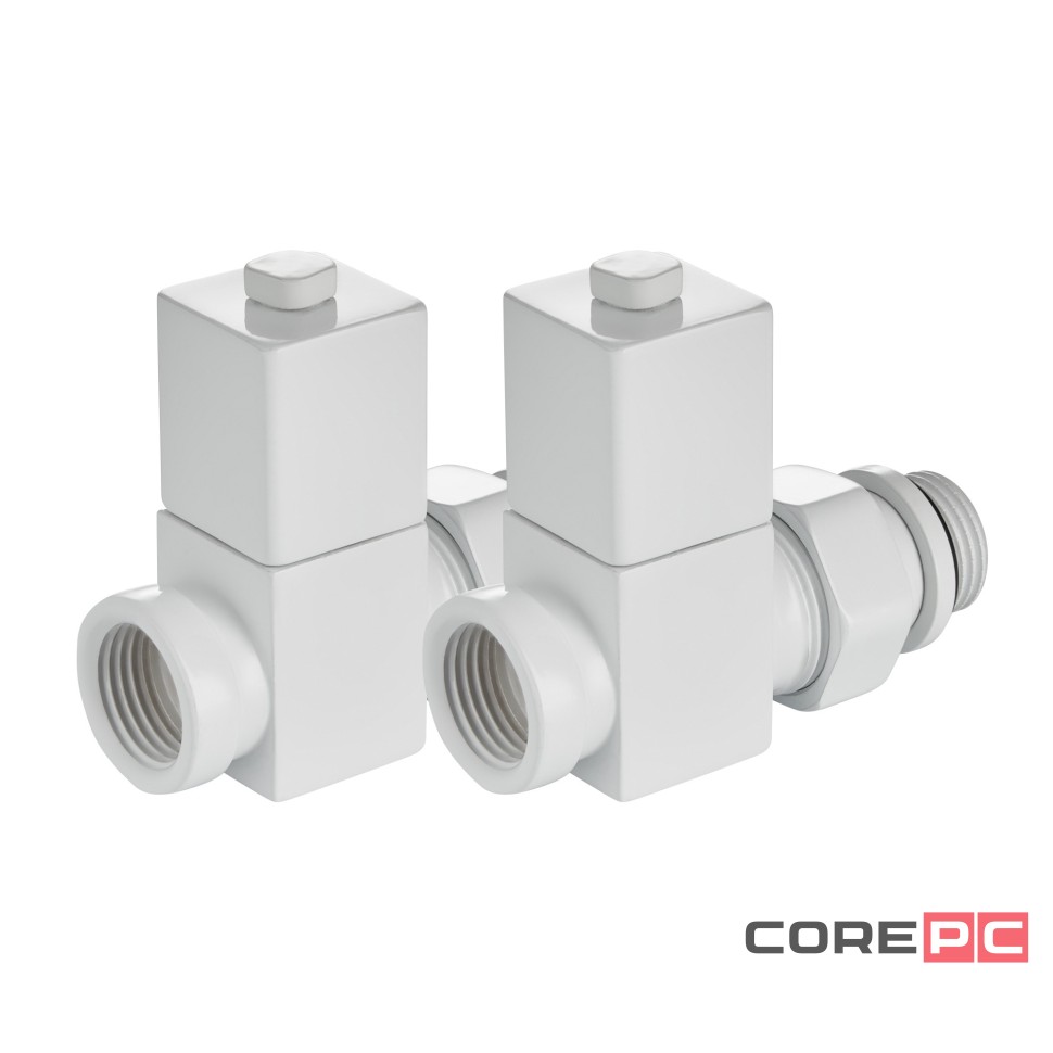 Набор дизайн-вентилей Royal Thermo CUBE, прямой (белый) 1/2quot;