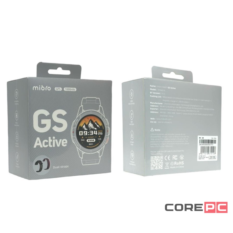 Умные часы Xiaomi Mibro GS Active (XPAW016) c русским языком + 2 ремешка черные