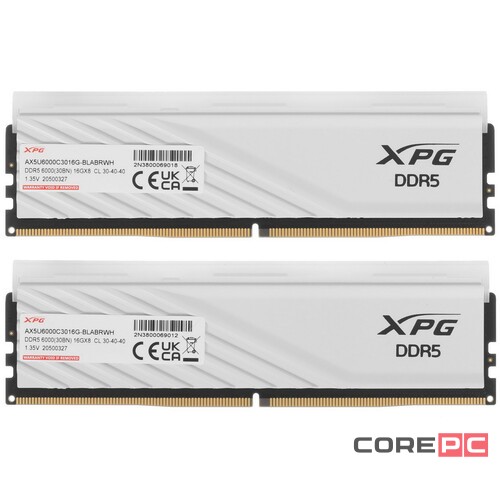 Оперативная память 32 Gb 6000 MHz ADATA XPG LANCER Blade RGB White (AX5U6000C3016G-DTLABRWH)