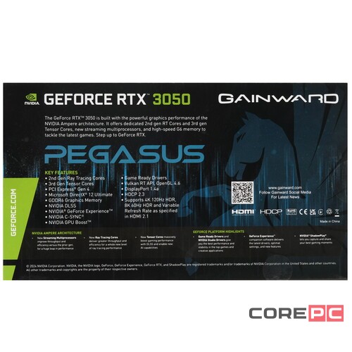 Видеокарта GAINWARD (NE63050018JE-1070E) GeForce RTX 3050 6GB PEGASUS