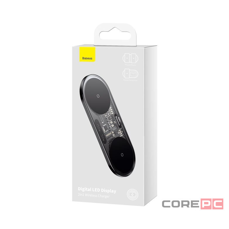 Беспроводное зарядное устройство Baseus LED Display 2in1 для Phone+Pods WXSX010101 черное